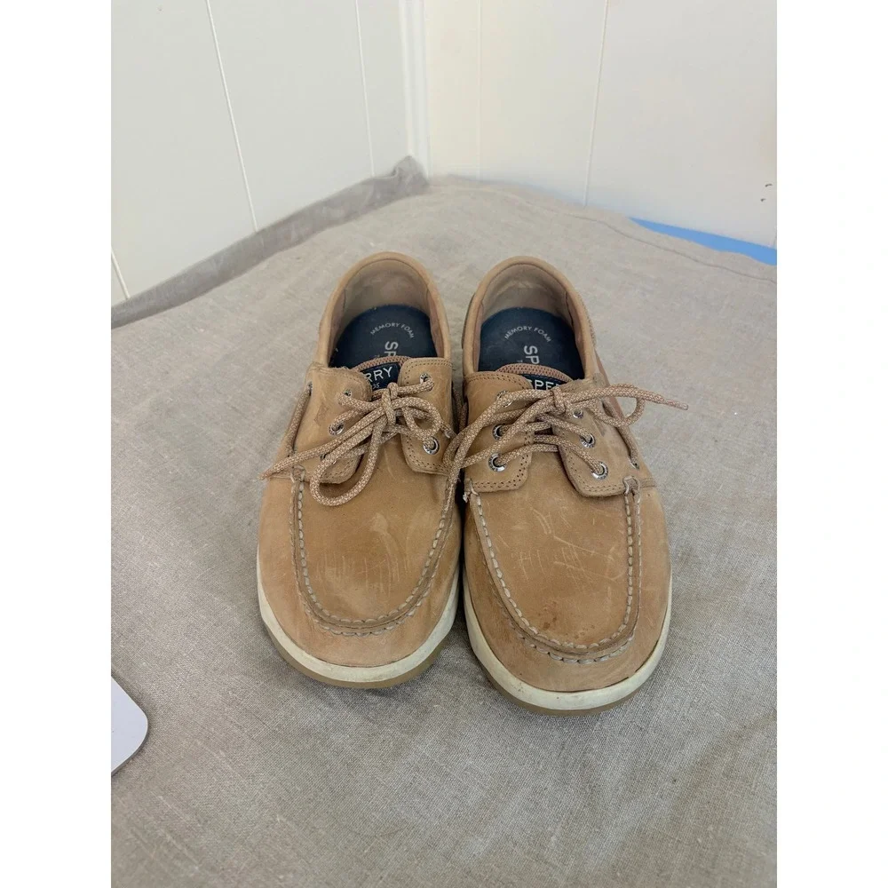 Sperry Top-Sider 7 Seas 3-Eye Tan Leather Boat Shoes Mens 10.5M STS17627